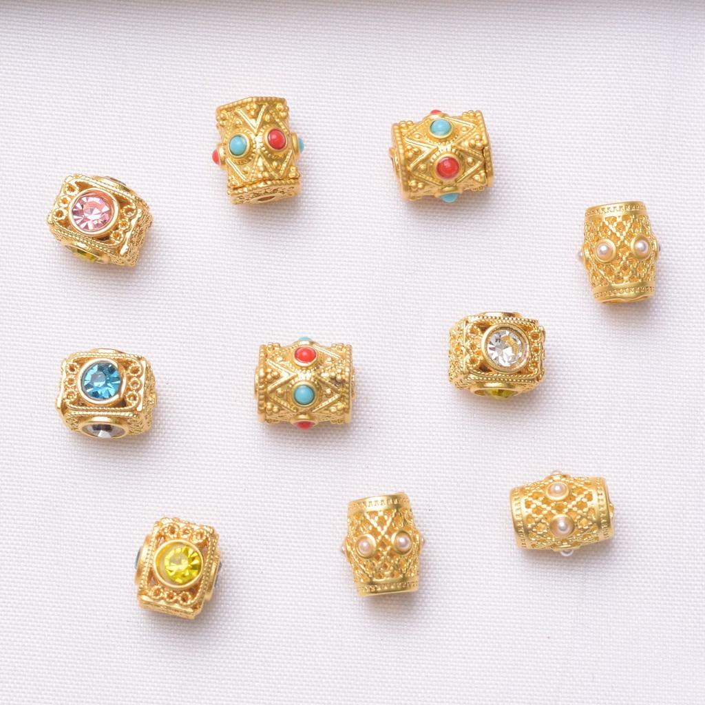 10pcs Color Retention Ancient Gold Bead Inlaid Pearl Hollow Loose Bead String Bead Diy Bracelet Necklace Jewelry Loose Beads