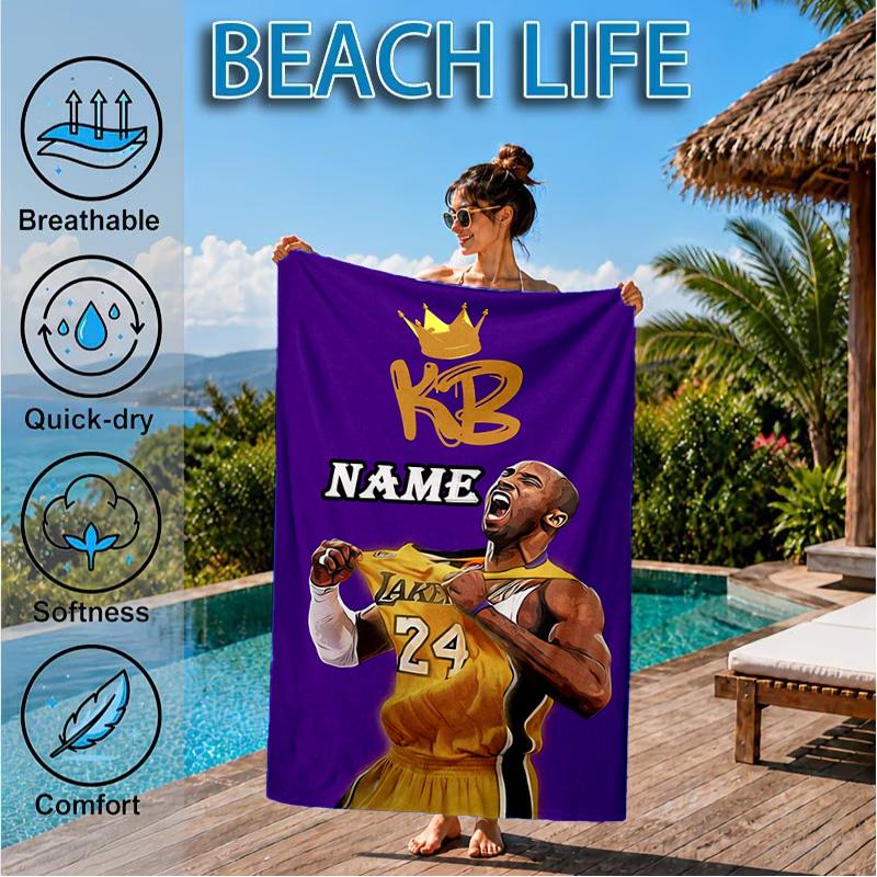 Custom Name Kobe Bryant's Legacy Numbers Beach Towel Microfiber Beach Towel, Lightweight and Quick-Dry, for Summer Travel, Swimming Pool Gift