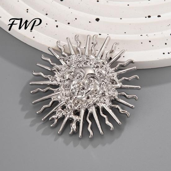 Alloy Brooch Pin Gold Sun Coral for Women, Abstract Geometric Pin, Vintage Shape Tone Metal Corsage Badge Coat Scarf Bag, Unique Gift High-end