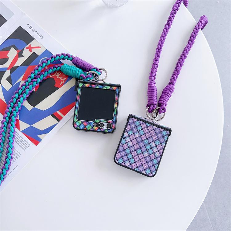 Подходит для Samsung ZFlip5 painted rhombus crossbody braided rope zflip3/4 складной всесторонний чехол защитная крышка импортная торговля