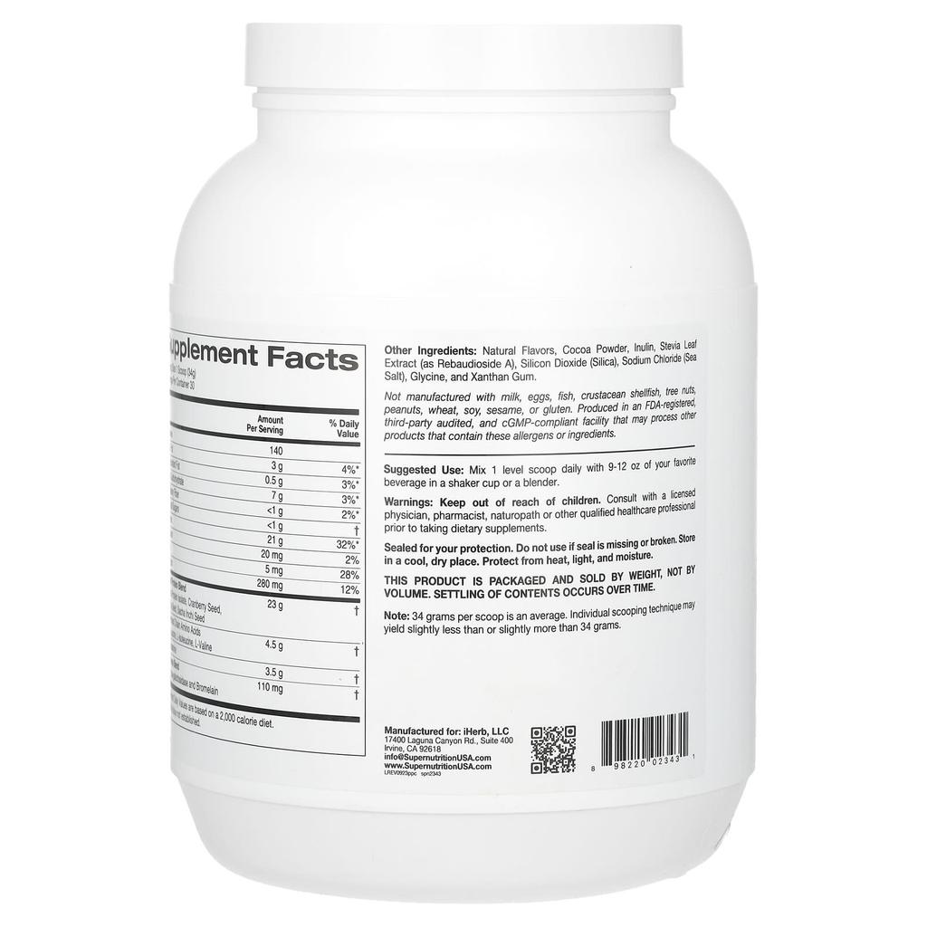 Super Nutrition Perfect Plant Protein, Шоколадный вкус, 2,2 фунта (1,020 г)