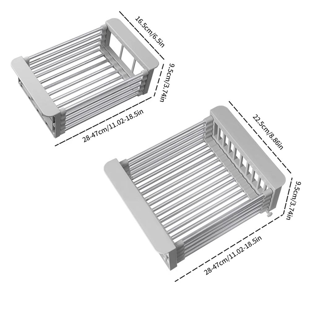 JIT+1pc Stainless Steel Retractable Drain Basket for Kitchen Sink - Multifunctional Water Tank Rack for Vegetable and Fruit - Co