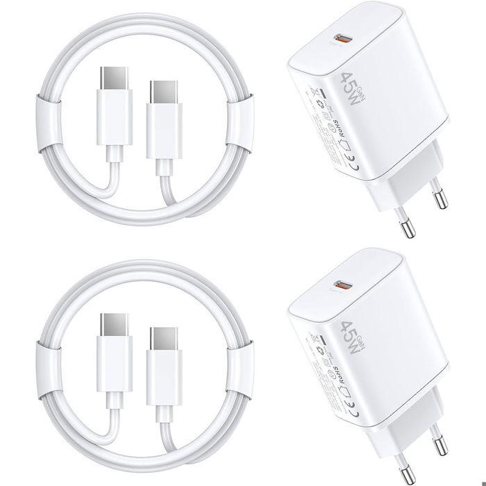 45W Fast Charger - Samsung - S25 Ultra/S25 Edge/S25+ - 2 USB-C Cables 1M - White