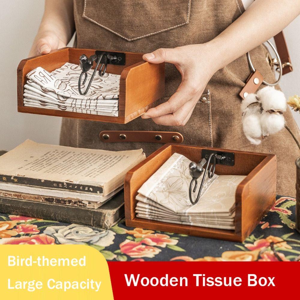 Wooden Desktop Napkin Box Large Capacity Napkin Holder Versatile Tissue Storage Organizer Homestay