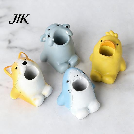 Compact Bathroom Storage Cute Animal Toothbrush Holder Funny Resin Pen Mini Single Portable Tooth Brush Stand Organizer for Washroom Vanity Countertop