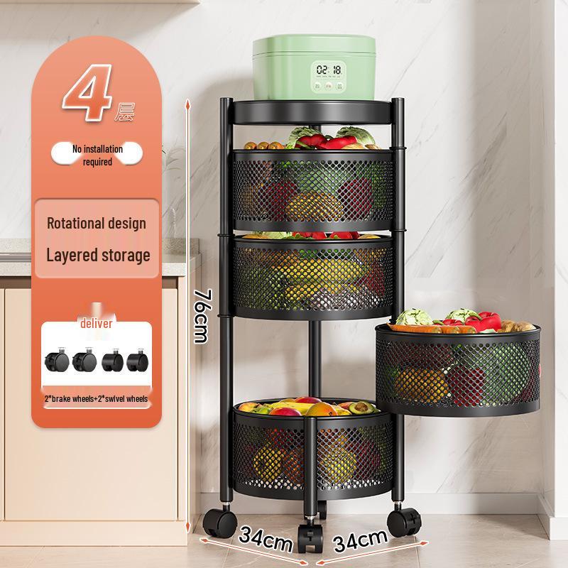 Вращающаяся многофункциональная кухонная тележка на колесах - Напольная многоярусная стойка для хранения закусок, фруктов и овощей