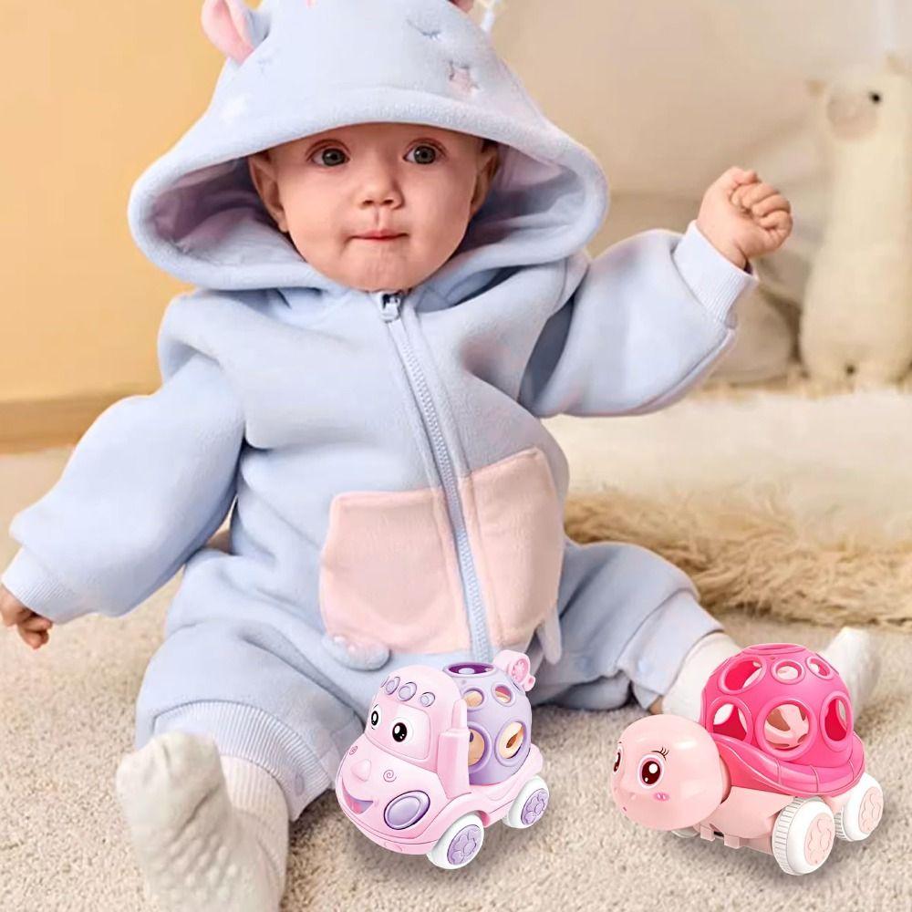 Soft Rubber Baby Car Toy Friction Powered Rattle Roll Cars Inertia Pull Back Car for 1-3 Years Old