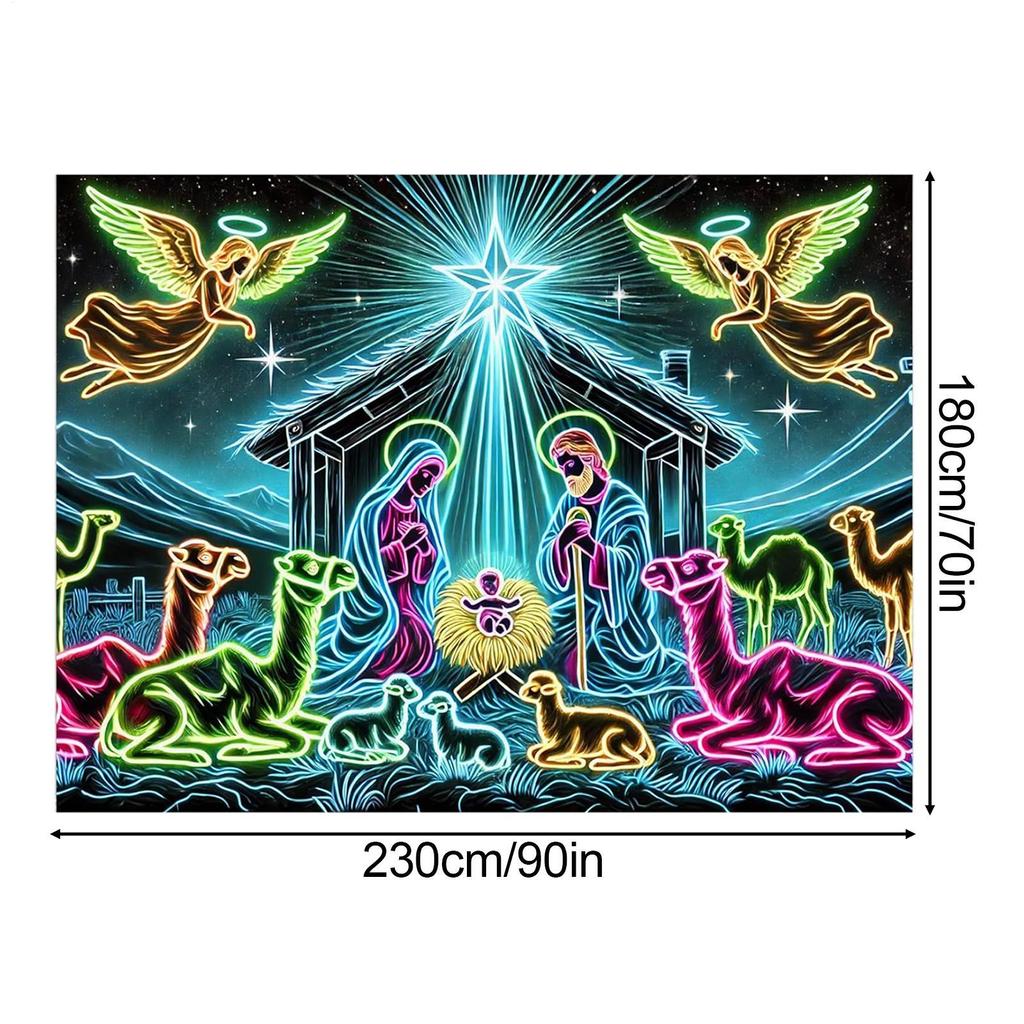 Nativity Tapestry Wall 6x7.5ft UV-Reactive Christmas Festive Decoration Glow In The Dark Festive Backdrop For College Students