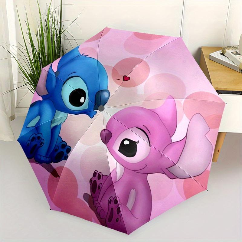 Stitch,Pink Alien Automatic Opening and Closing Umbrella 8 Ribs Windproof Portable Folding Umbrella with Plastic Handle, Suitable for Casu