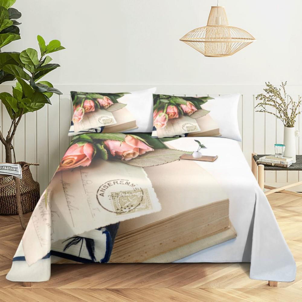 Постельное белье для спальни Великолепные цветы Цифровая печать Постельное белье Простыня Наволочка Постельные принадлежности Мода Изысканная печать Простыня