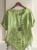 Women's Fashion Black Floral Letter Lines Print Casual Cotton Linen Short Sleeve Round Neck T-shirt Shirt Leisure Loose Summer Blouse Tops