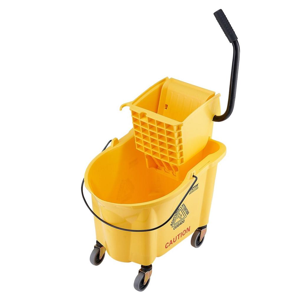 Mop Bucket with Wringer, 35 Qt. Commercial Mop Bucket with Side Press Wringer, Side-Press Mop Bucket and Wringer Combo on Wheels, for