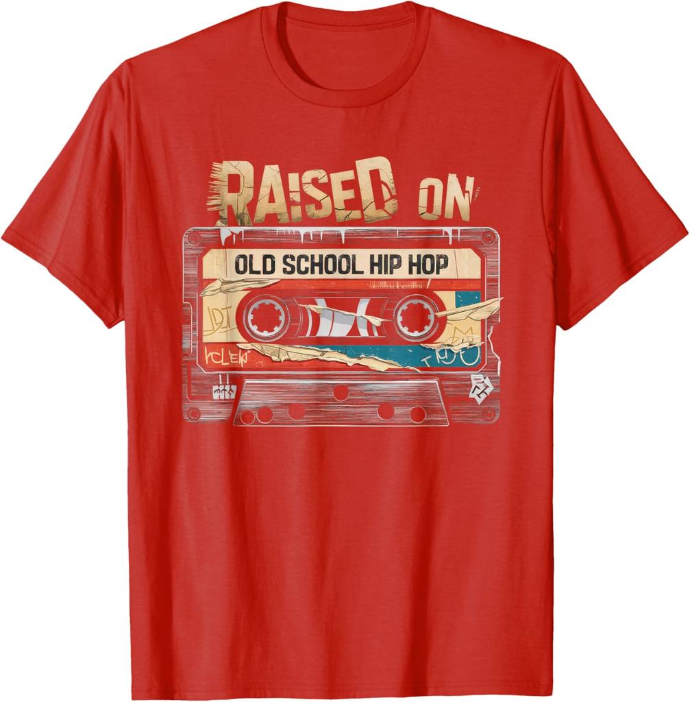 Raised On Old School Hip Hop Cassette Graphic TShirt Unisexs Casual Cotton Crewneck Tee