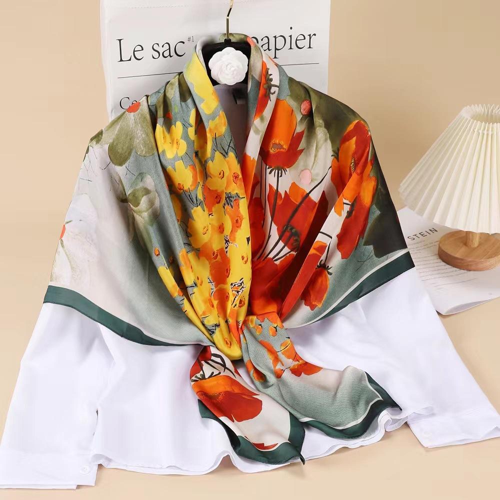 110cm Large Shawl Silk Square Scarf for Women Luxury Print Hijab Bandana Muslim Headband Wrap Beach Stoles Foulard Echarpe
