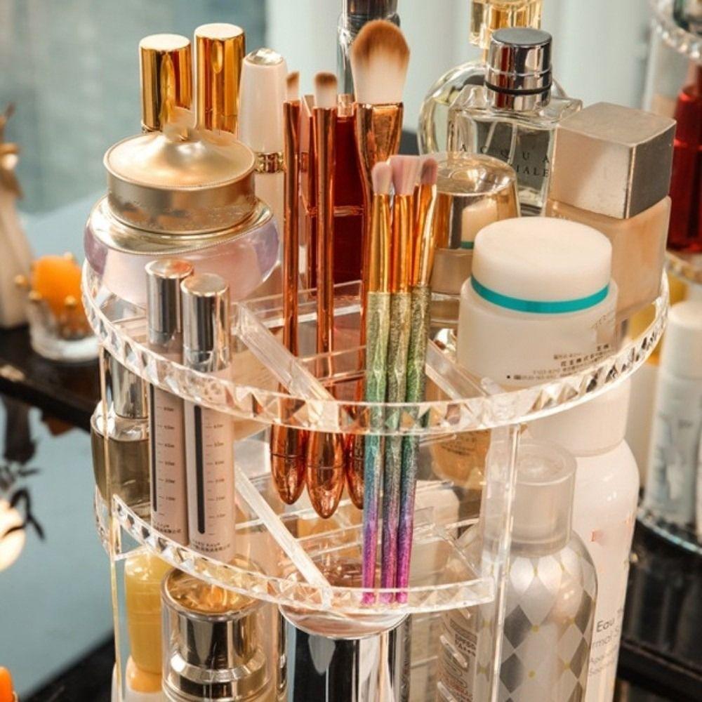 Компактная настольная полка для хранения с вращением на 360 градусов, бокс для хранения косметики, органайзер для стола