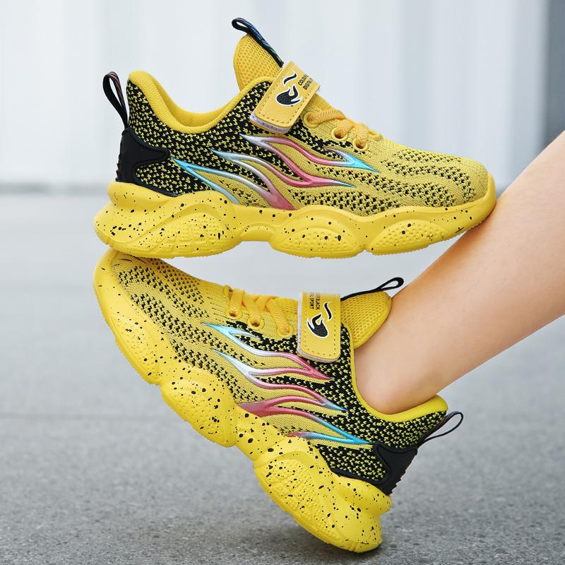 Children's Fashion Flyknit Casual Thick Bottom Velcro Boys' Sports Shoes Night Light Sports Shoes