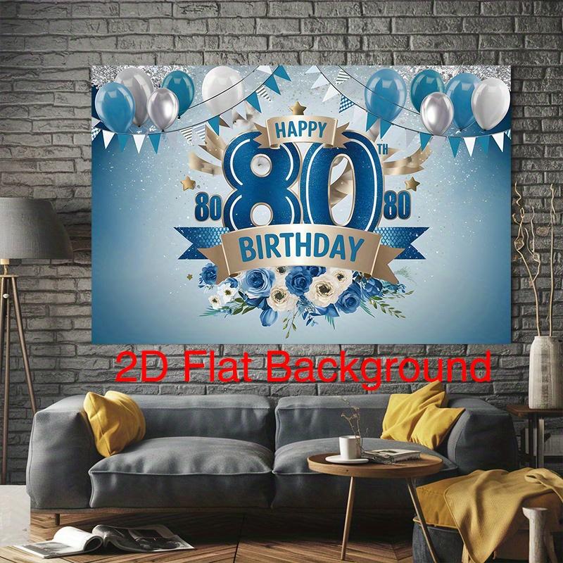 Party Backdrop 80Th Birthday Floral Balloon Blue Flat Golden Cafe Restaurant Club Celebration Photo Booth Birthday Party Decor