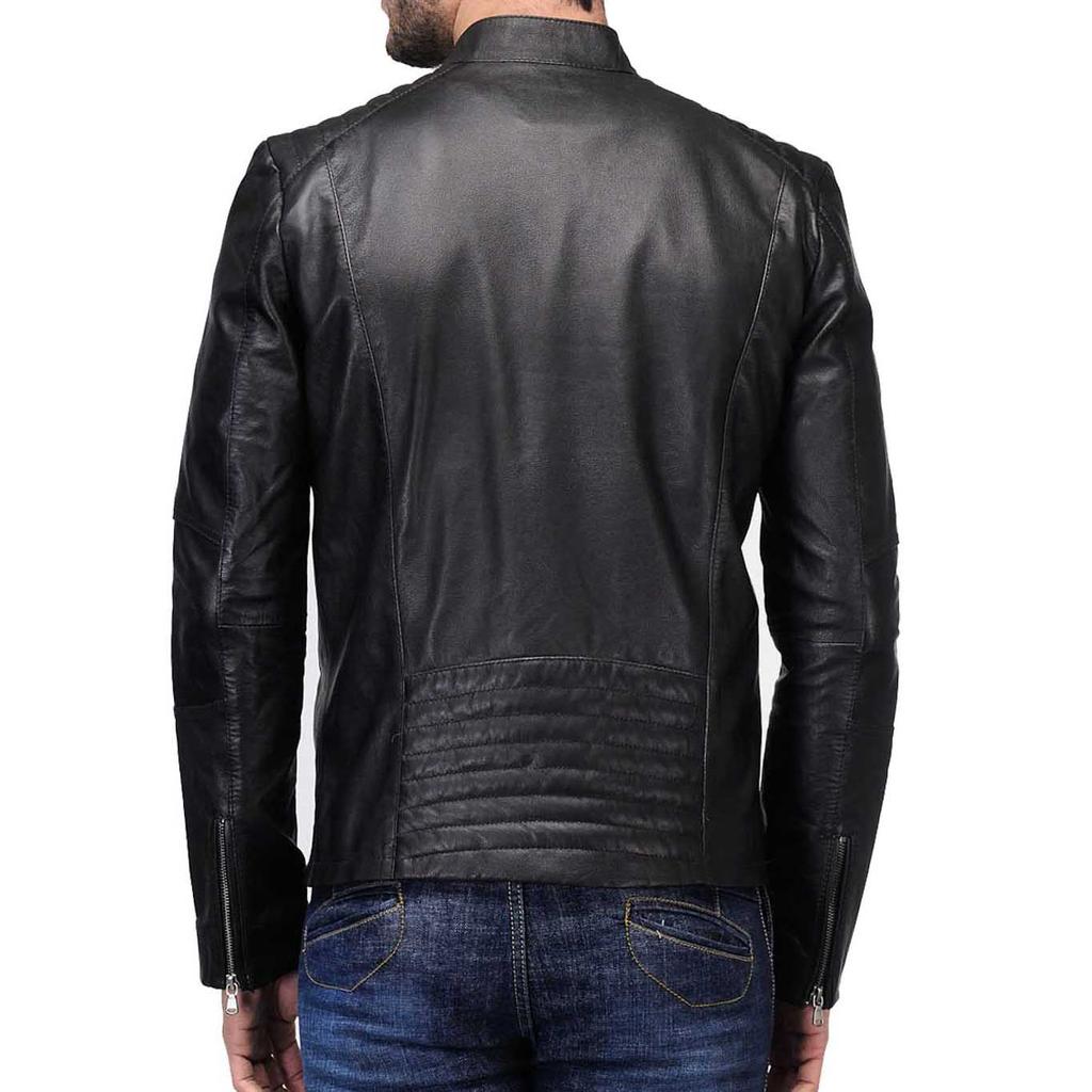 SKINOUTFIT Мужская куртка из натуральной овчины черного цвета, стильная мотоциклетная куртка-бомбер, байкерская верхняя одежда MJ 173