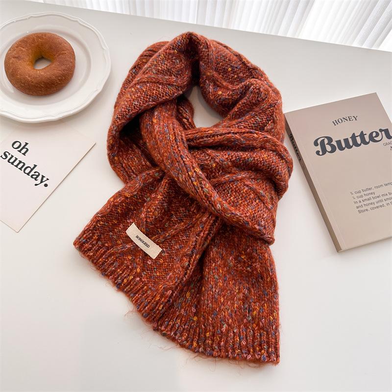 2024 Autumn And Winter New Double Sided Jacquard Solid Color Wool Knitted Scarf Versatile Warm Medium Length Shawl Neck For Women