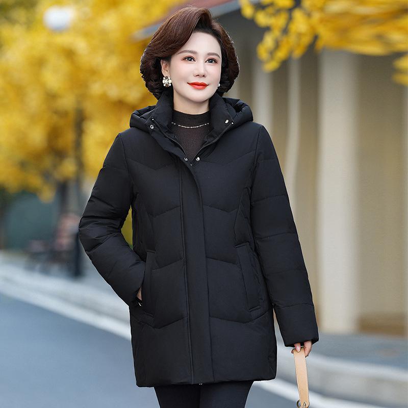 Пуховик для мам, женский, средней длины, большого размера, свободный, для людей среднего и пожилого возраста, однотонный, плотный, зимняя куртка