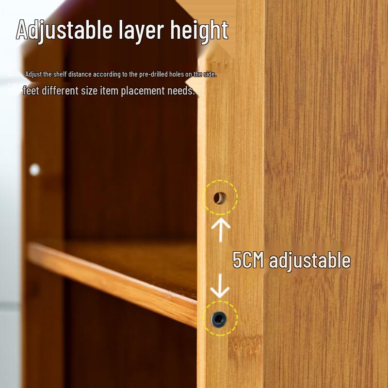 Бамбуковая многоярусная кухонная полка для хранения с дверцей