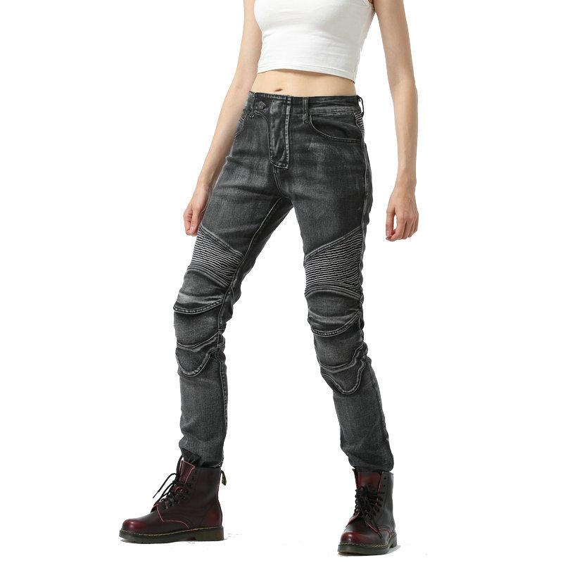 LOONG + БАЙКЕР + мотоциклетные джинсы + женские винтажные брюки для езды на мотоцикле, защита от падения с высоты + серебристый цвет