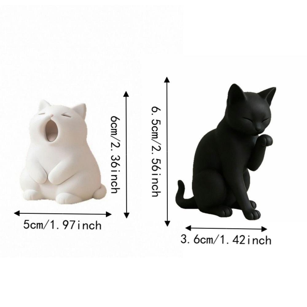 Minimalist Cat Statue Ornaments Kitten Sculpture Trinket Holder Yawning Cat Figurine Car Ornament