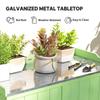 Wood Garden Storage Cabinet, Outdoor Tool Shed, Potting Bench Table with galvanised Top and Two Shelves for garden Tools or Pool Accessories, Green