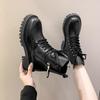 Women's Shoes 2024 Lace Up Zipper Women's Boots Autumn Round Toe Solid Platform Water Proof British Style Boots
