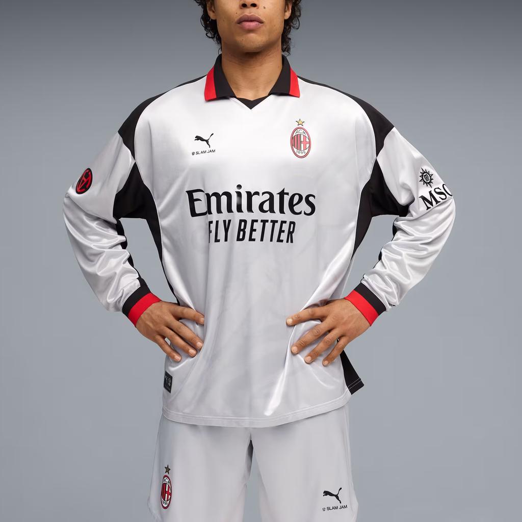 Puma X AC Milan X Slam Jam Color Block V-образный вырез Свитер с длинным рукавом Футбольная футболка Мужские топы 787636-01