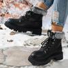 Горячая Распродажа обуви для женщин на шнуровке женские ботинки зимние плюшевые флиса для тепла круглый носок короткие бочонки толстые каблуки больших размеров