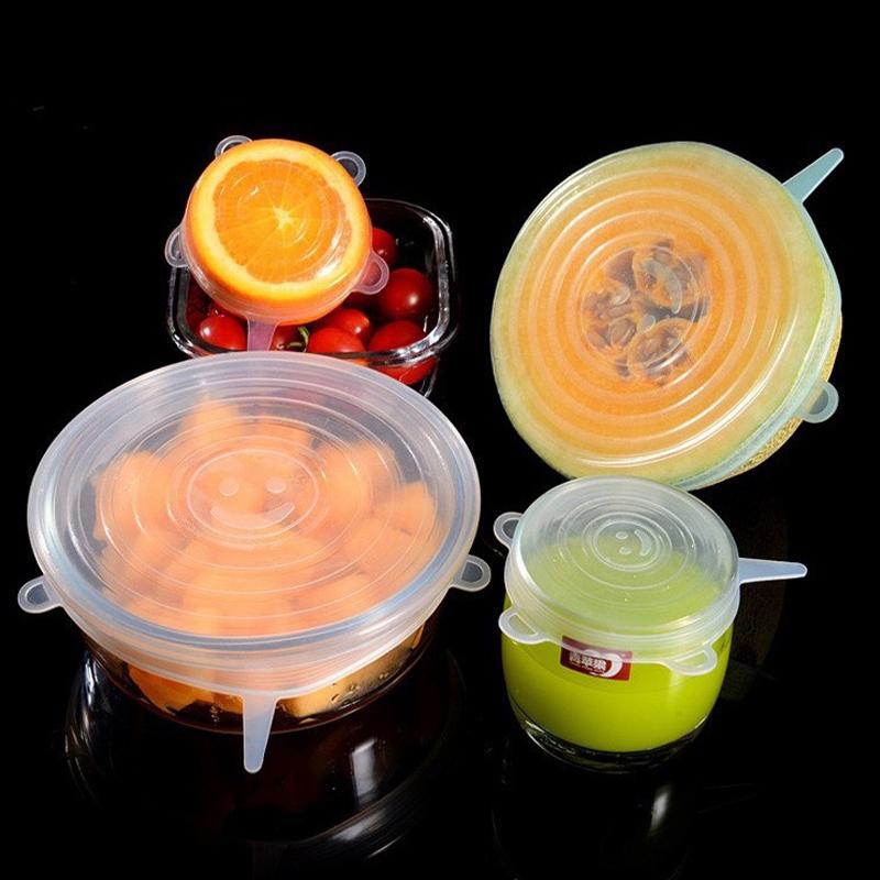 6Pcs Food Grade Silicone Preservation Cover Reusable Airtight Food Universal Dish Stretch Round Lids For Kitchen Accessories