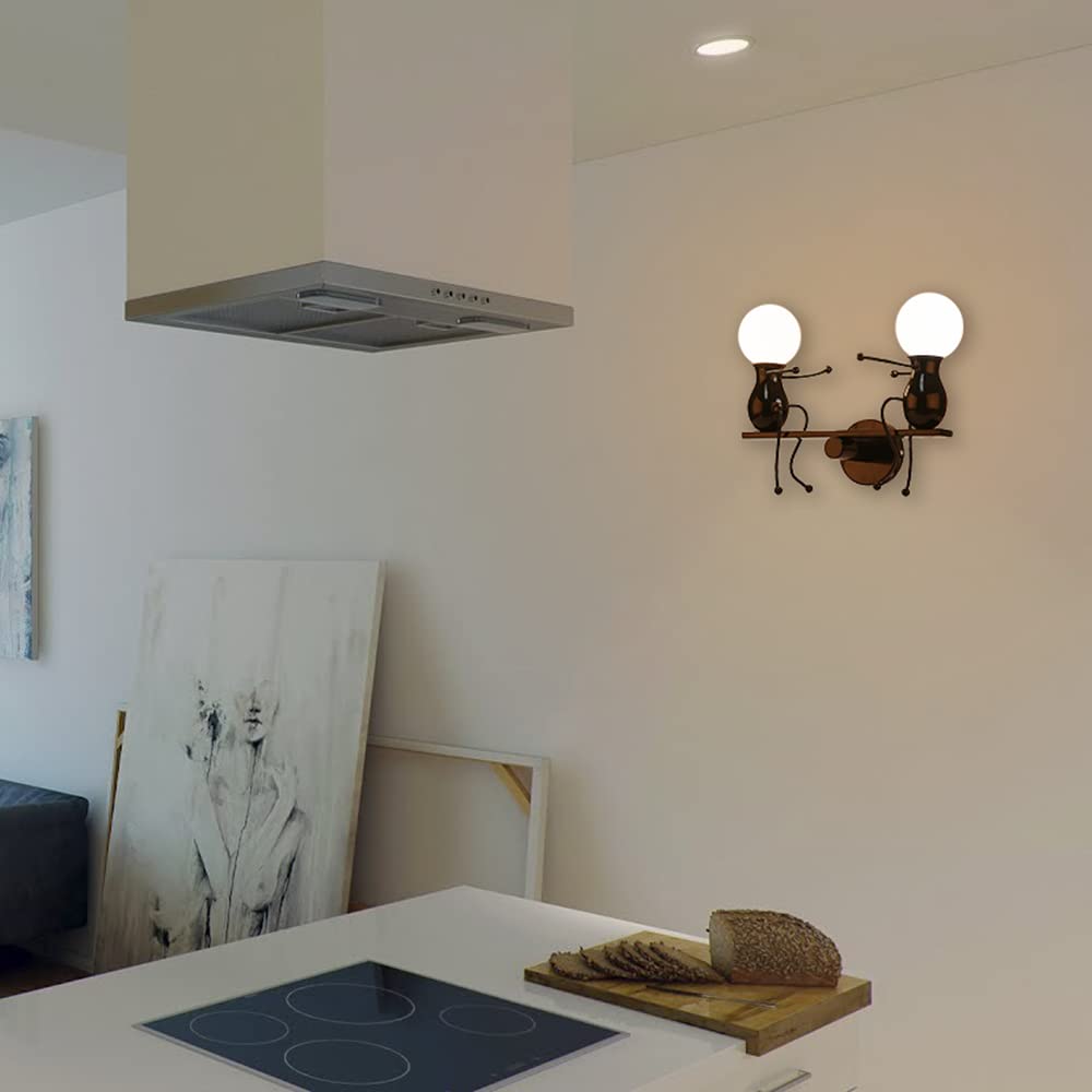 KAWELL Bracket Light Vintage Wall Light Doll Light Double Head Metal Wall Light Sconce Lighting Cartoon Doll Height Adjustable Gift Wall Lamp LED Wall