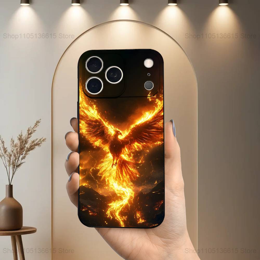 Myth Art Red Blue Phoenix For iPhone 12,16,11,14,15,17,13,X,Mini,SE,Max,8,7,XR,XS,Plus,Pro,Soft Silicone Black Case