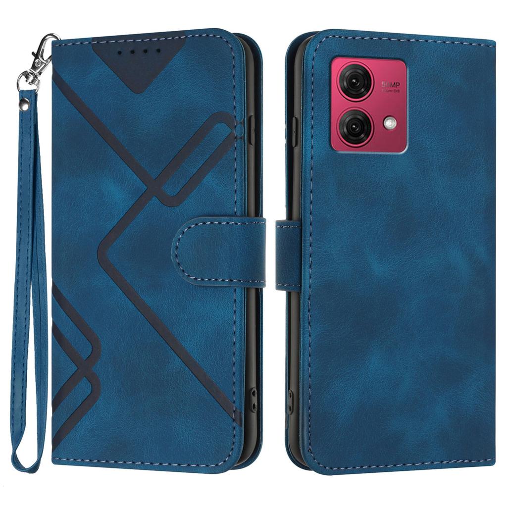 For Motorola Moto G84 5G Wallet Case Line Imprinted PU Leather Phone Cover with Strap