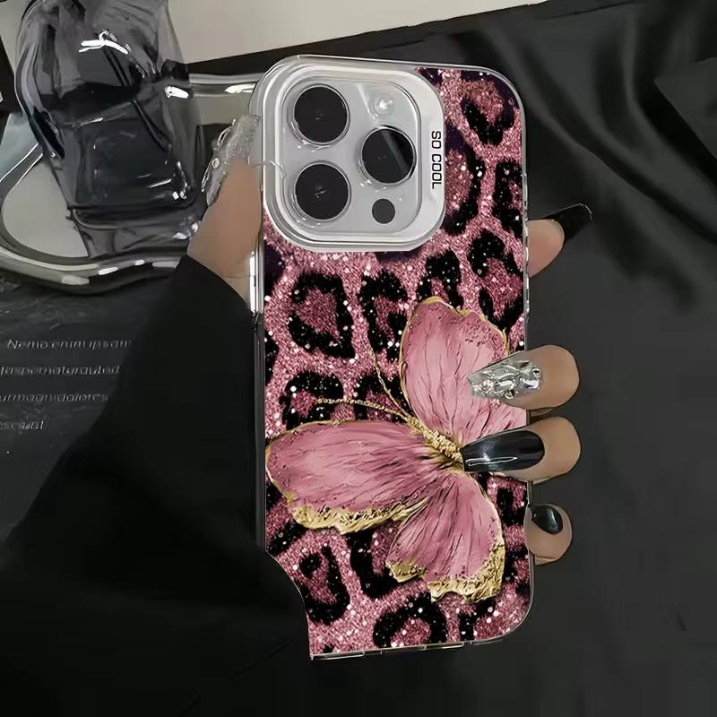 Shining Butterfly Leopard Print Phone Case For Samsung Galaxy A14 A15 S21 S22 S23 S24 FE Plus Ultra A25 A35 A52 A53 A54 A55 5G