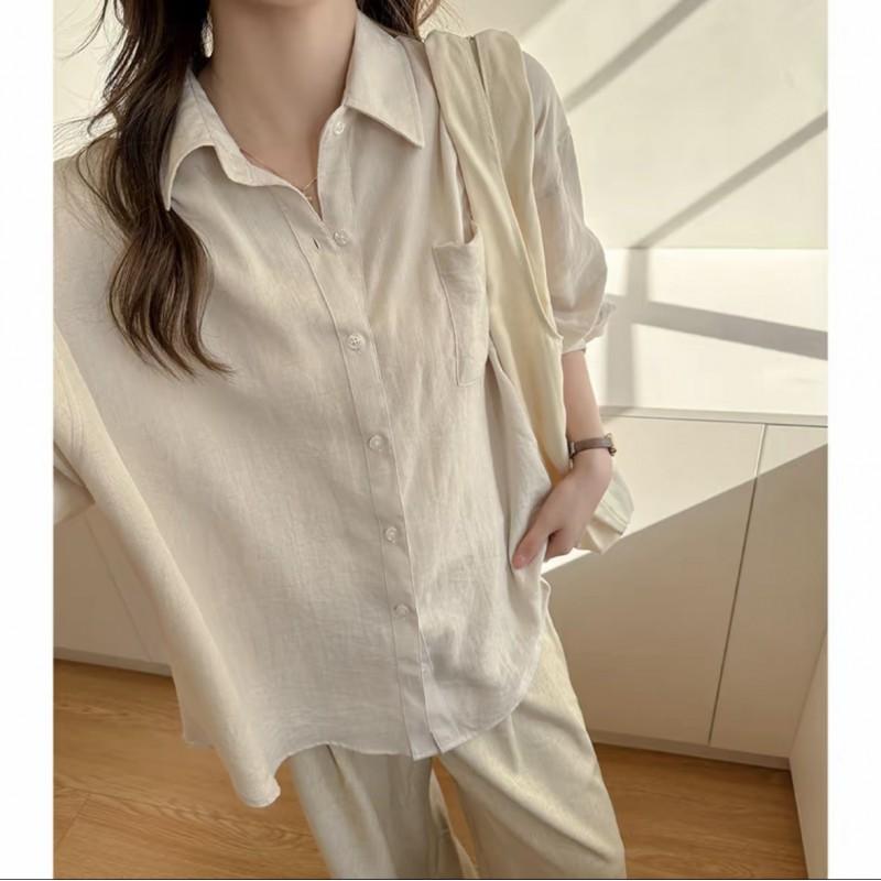 Linen Long Sleeve Shirt Loose Fit Thin Sun Protection Casual Blouse 2026