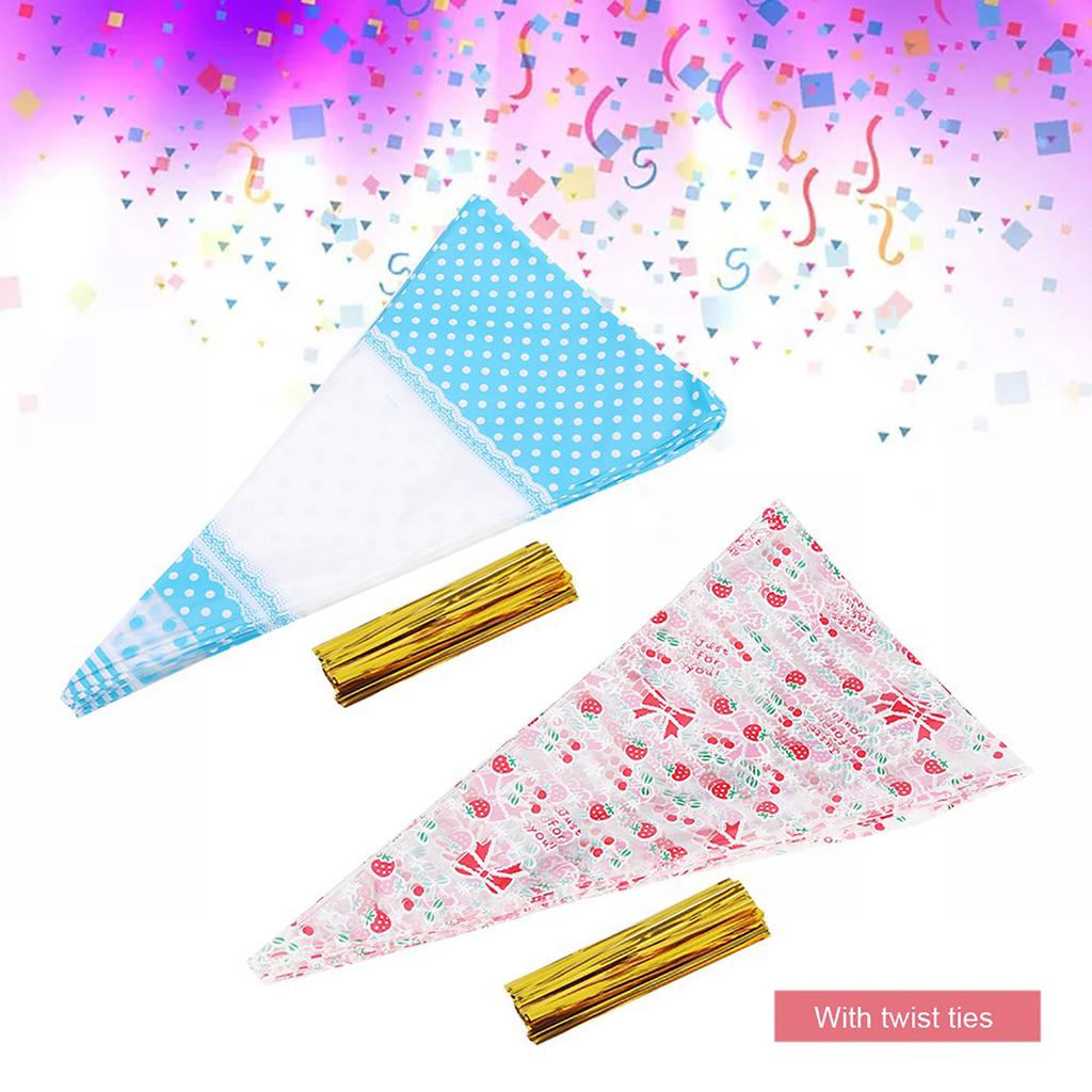 50 упаковок прозрачных конусообразных угощений для попкорна Целлофановые пакеты для конфет с завязкой Прозрачный пакет Пакеты для попкорна с завязками