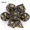 7 Pcs Black Golden Tower Metal Dice Hollow Metal Polyhedral Dice Set Suitable for Role-Playing RPG Board Game Card Game