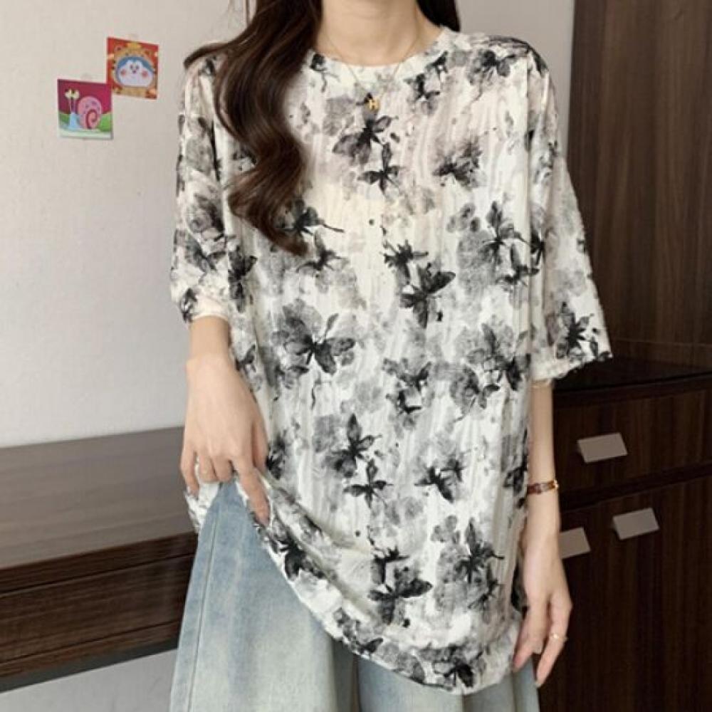 Navava Casual BuTTerfly PrinT Loose FiT Half Sleeve T shirT nT1831