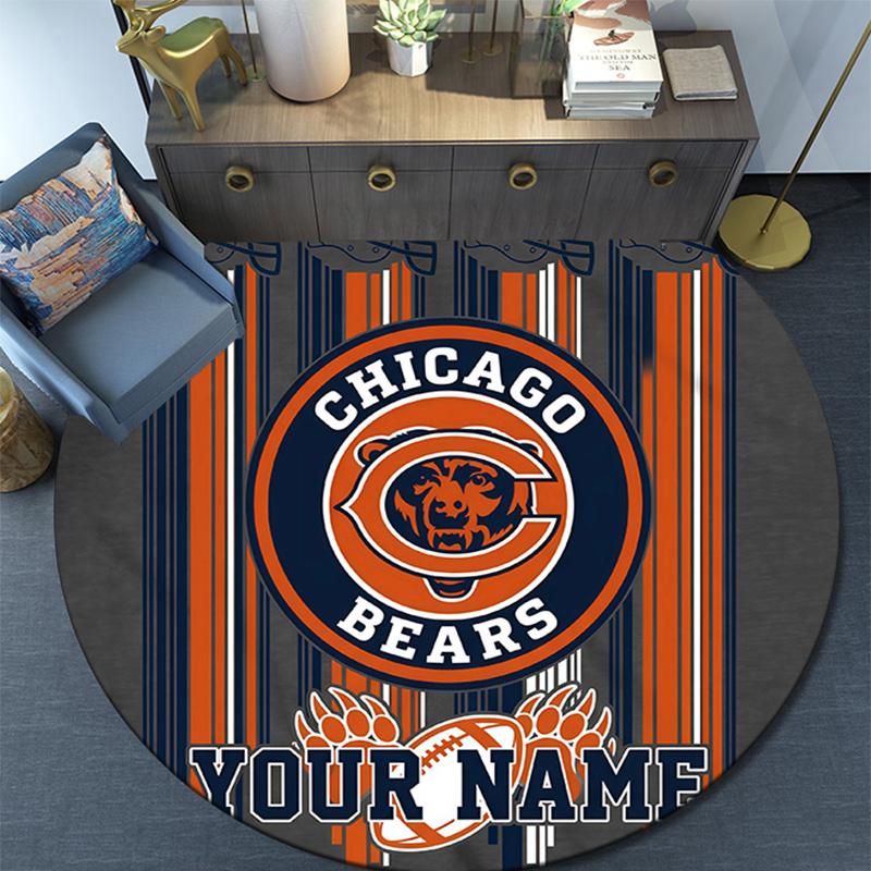 Custom Name Chicago Bears2 Round Area Rug,Carpet Rug for Living Room Bedroom Sofa Playroom Decor,Non-slip Floor Mat