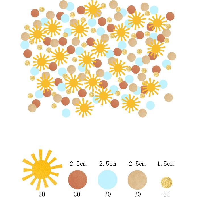 Sun Confetti Here Comes The Son Decor Baby Shower Boys Glitter Table Decoration First Trip Around the Sun Theme Party Golden Brown Blue 1st Birthday