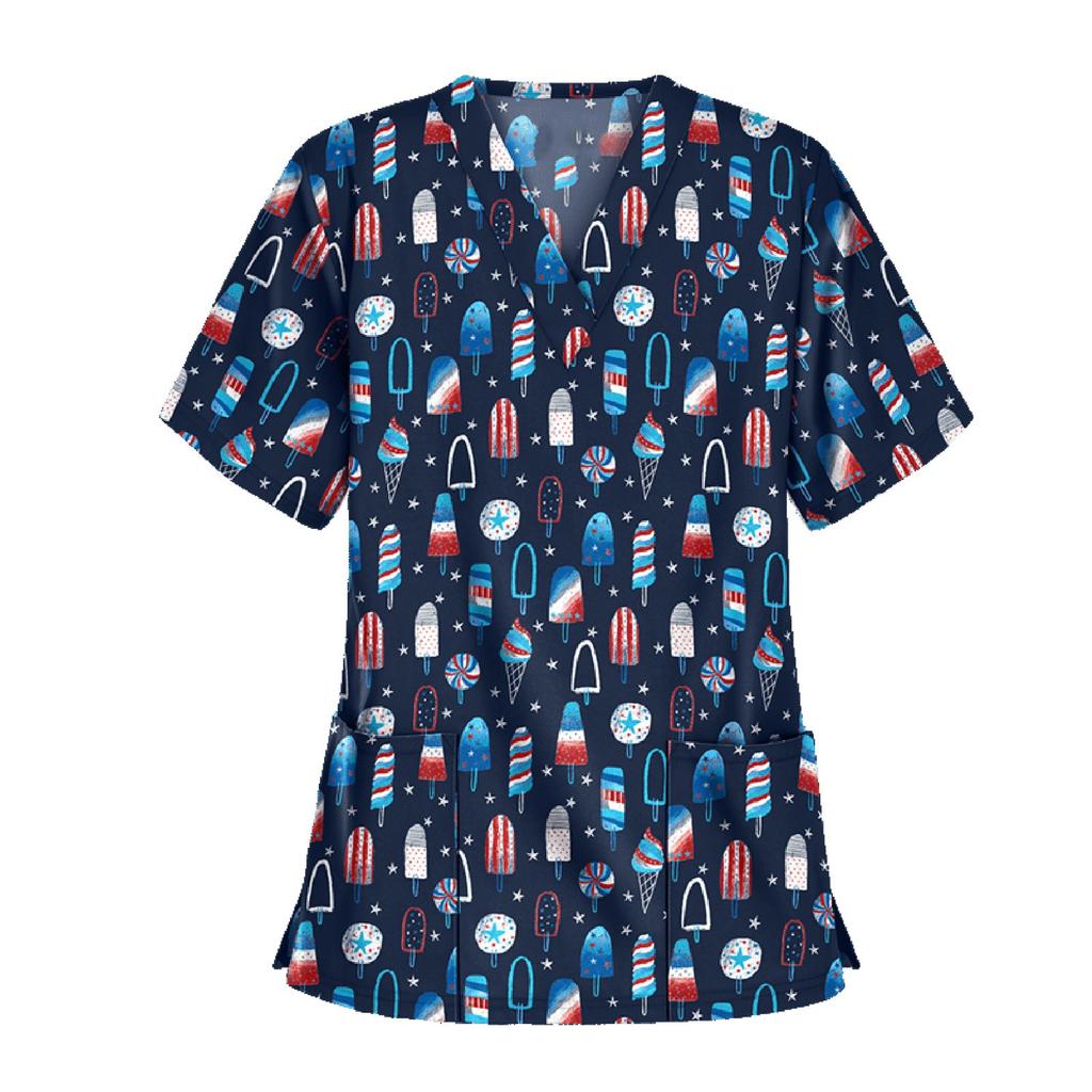 День Независимости Женские повседневные топы с V-образным вырезом и принтом, с коротким рукавом