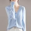 Women's V-Neck Knit Cardigan - Solid Color, Loose Fit, Long Sleeve Sweater for Autumn and Winter