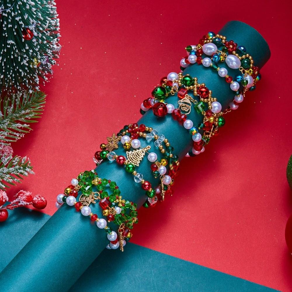 Layered Christmas Bracelet Set Multicolor Stackable Bracelets Vintage Beaded Hand Chain Daily Use