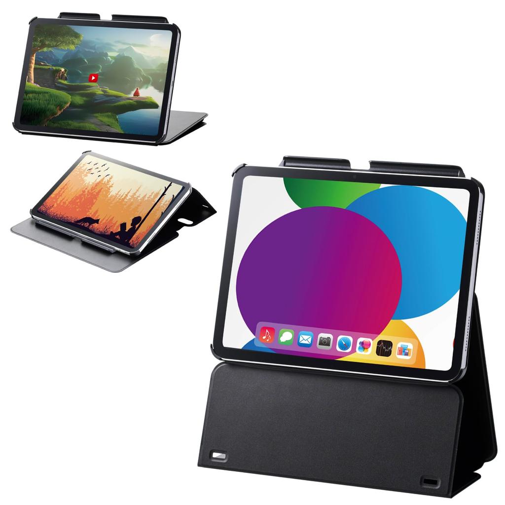 Elecom IPad 10.9 10th Generation (2022 Model) Case Multi-level Height Adjustment Auto Sleep/Auto Wake Soft Leather Black TB-A24RWVH2BK