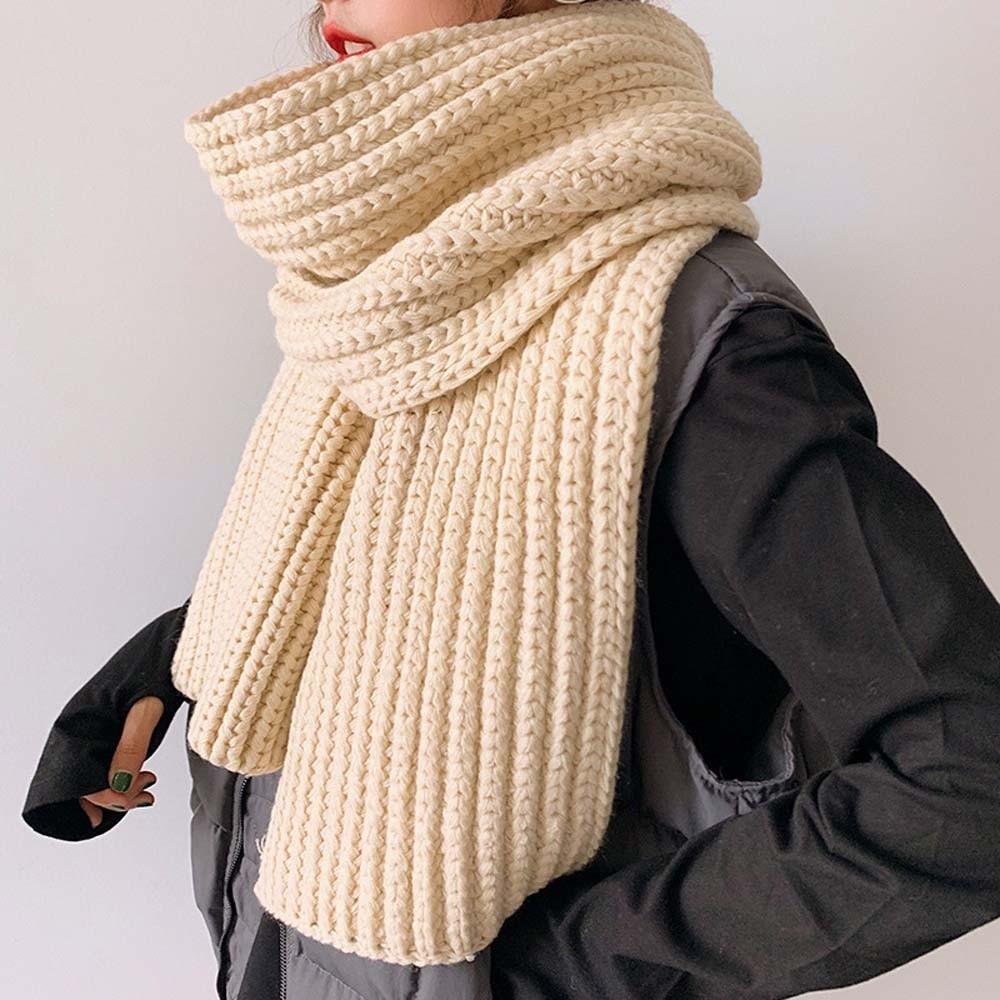 Polyester Long Thickened Neckscarf Spandex Winter Warmer Scarf Soft Knitting Wool Scarf Women