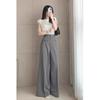 Petite Women's High-Waist Wide Leg Culottes - Spring Floor-Length Drapey Suit Pants