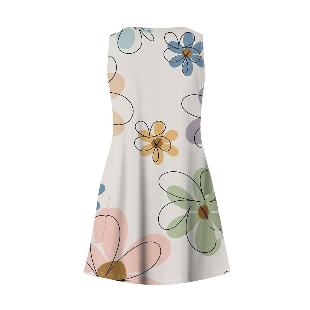 Women's Casual V Neck Floral Print Dress With Pockets Beach Dress