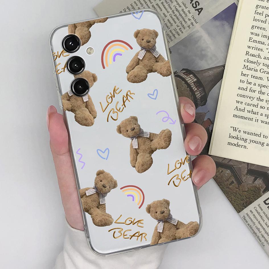 Чехол для телефона Samsung Galaxy S20 S21 S22 S23+ S5 S6 S7 Edge S9+ M23 M54, модный защитный мягкий силиконовый чехол с сердечком и мишкой для Samsung, чехол-бампер